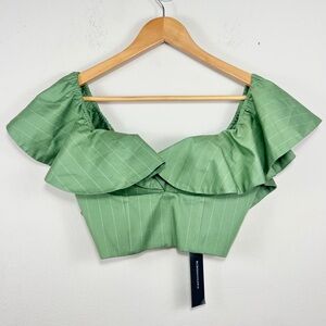 NWT BCBGMaxAzria Green Pinstripe Green Ruffled Crop Top
